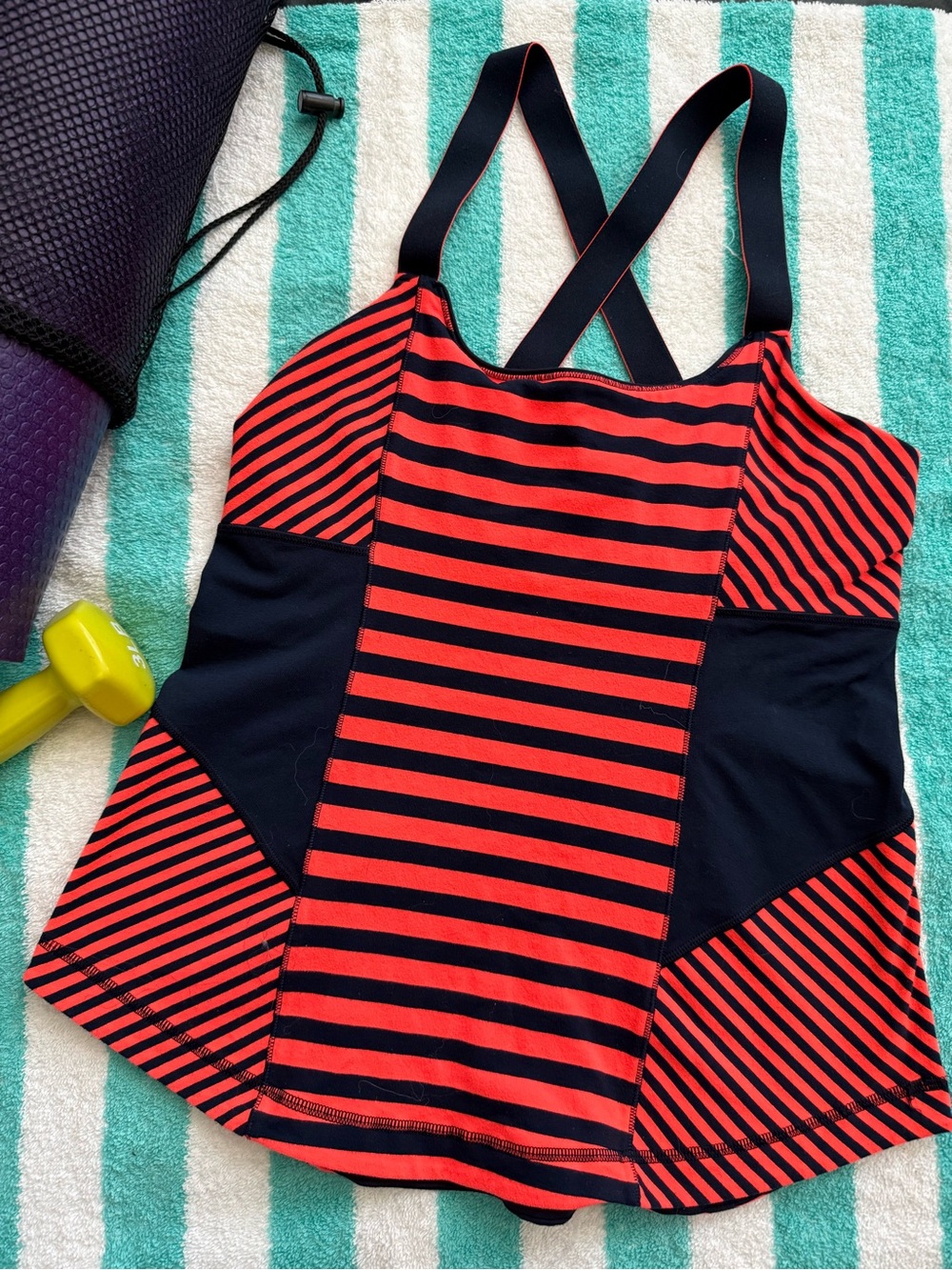 lululemon athletica Bright Orange and Navy Striped Tank Top